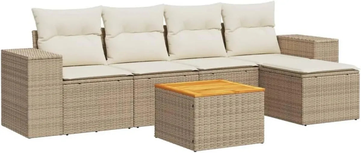 Conjunto de Sofás de Jardín con Cojines 6 piezas, Modular, Ratán Sintético Beige