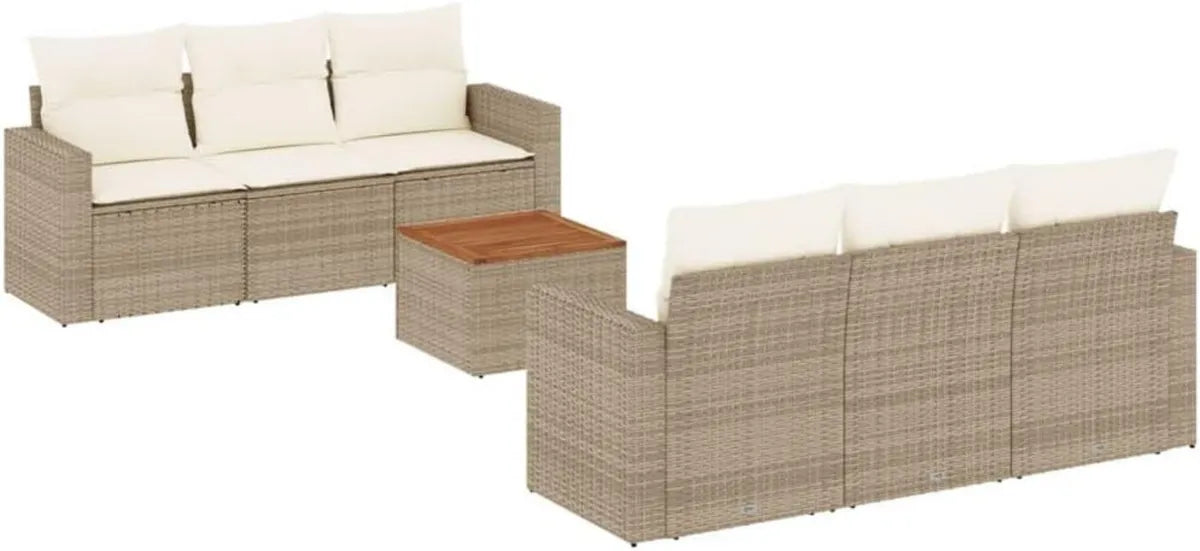 Conjunto de Sofás de Jardín Modulares 7 Piezas, Cojines Incluidos, Muebles de Patio en Ratán Sintético Beige