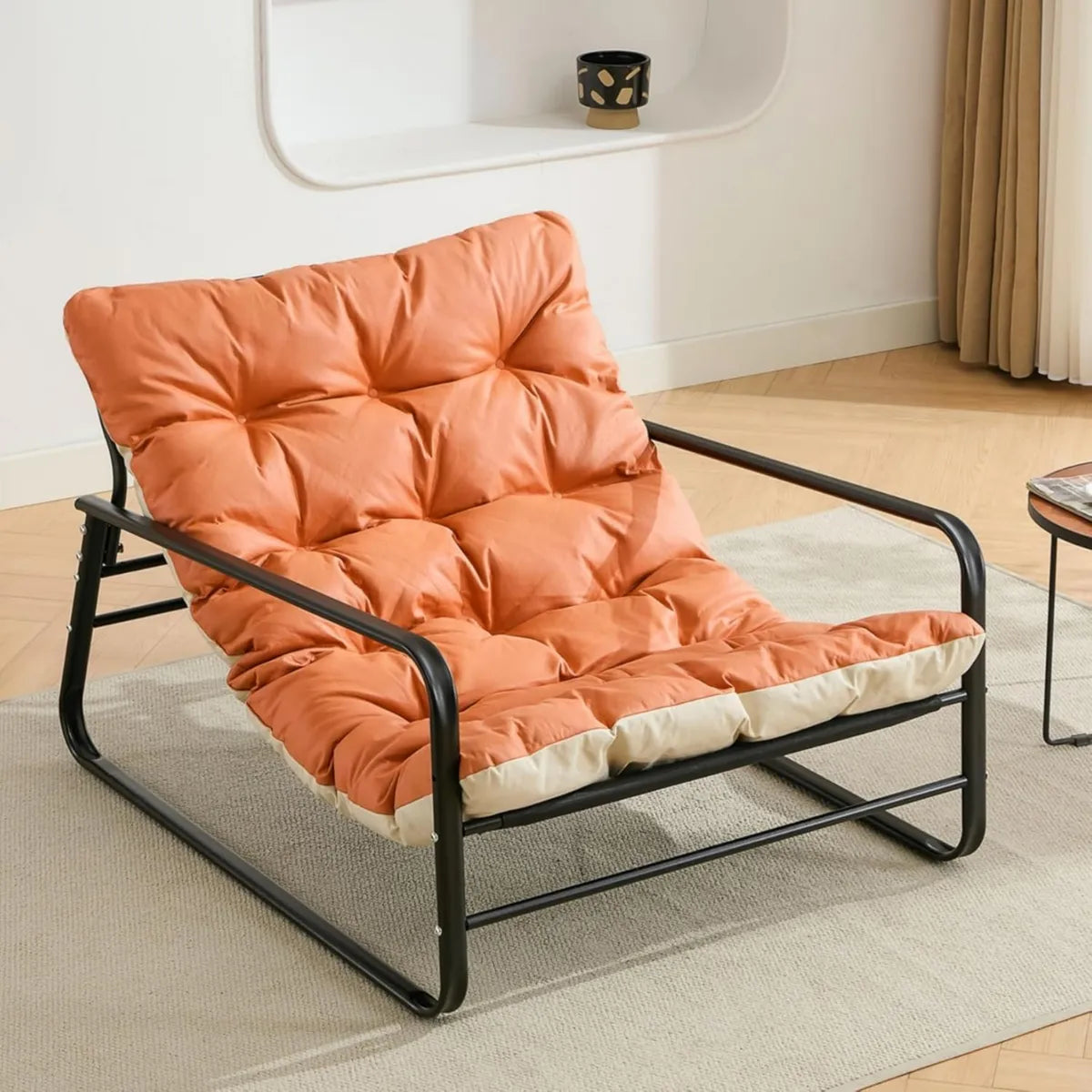 Sofá de Jardín 2 Plazas con Cojines Reversibles, Muebles de Exterior de Acero para Terraza y Balcón, Naranja y Beige
