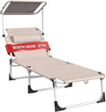 Tumbona plegable con tejado y bolsillo lateral, 195x68 cm, resistente al clima y ajustable, soporte hasta 100 kg, ideal para playa y camping