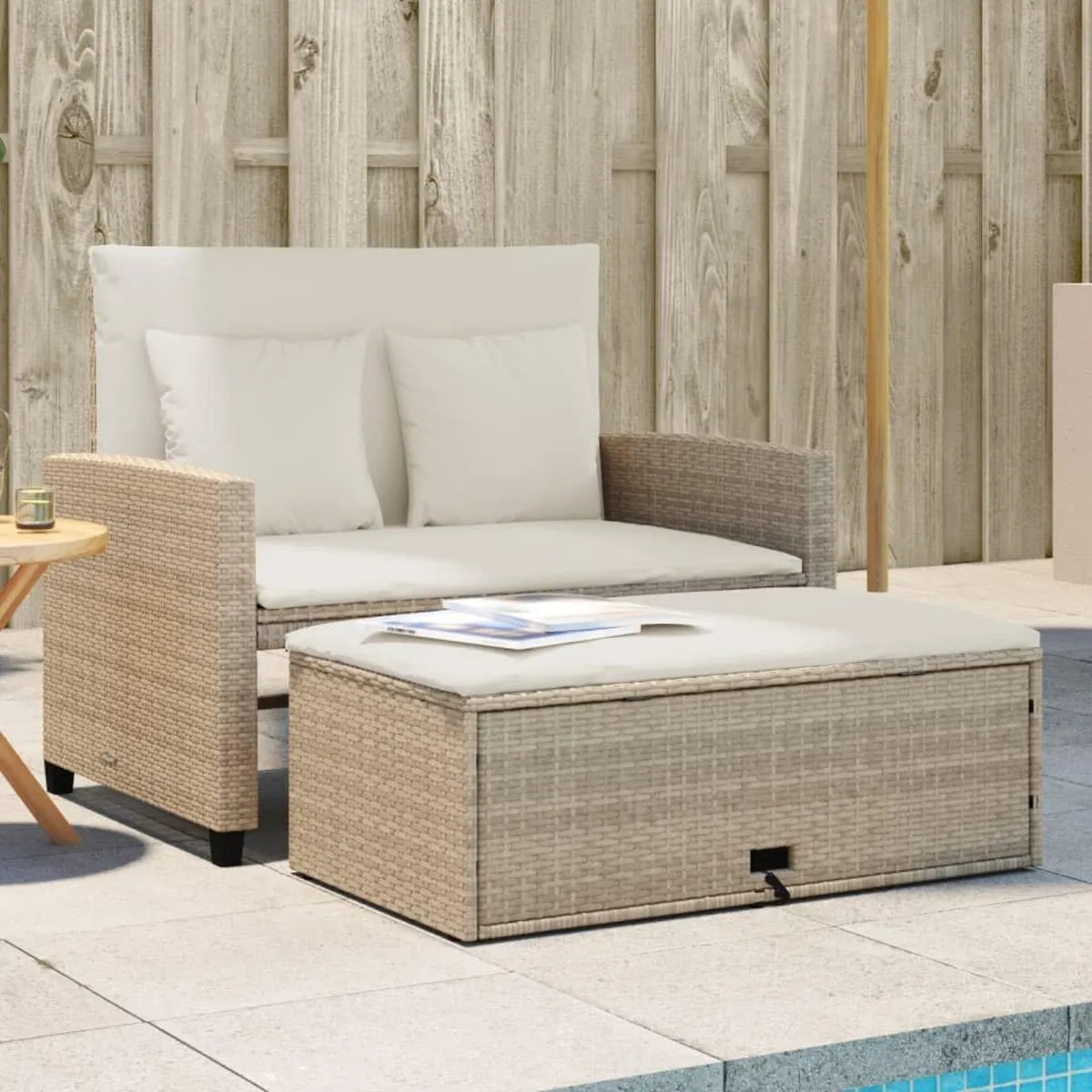 Conjunto de Sofá Exterior 2 Plazas con Almacenaje y Cojines Beige