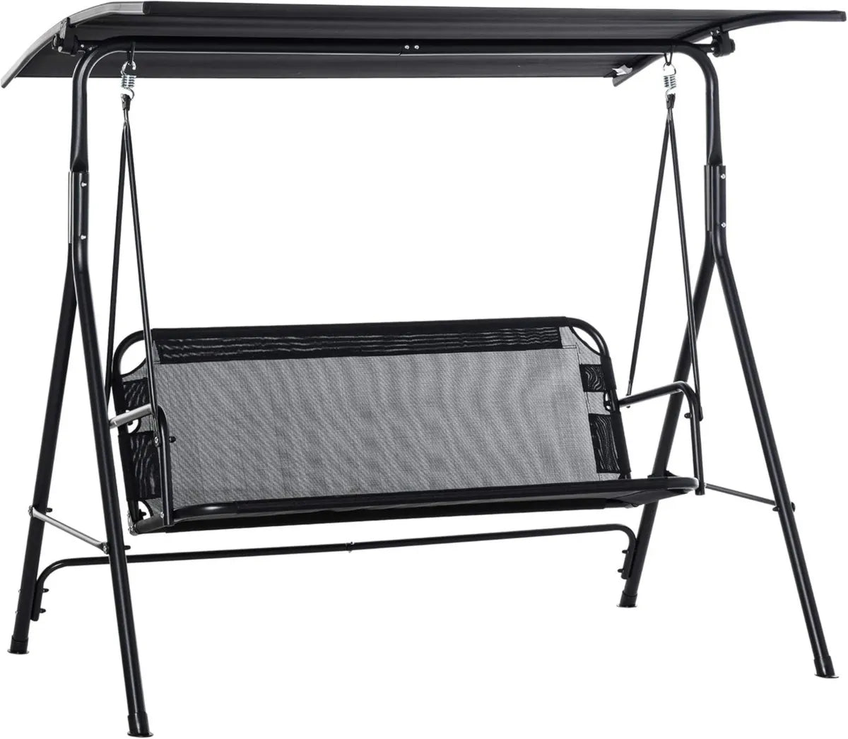 Columpio de Jardín Outsunny para 2 Personas con Techo Ajustable, Terraza, Balcón, Negro, Capacidad 200 kg
