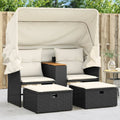 Conjunto de Sofá de Jardín para Exterior con Toldo y Mesa, Ideal para Terraza y Patio en Color Negro