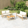 Conjunto de Muebles de Jardín en Bambú con Cojines Crema para Tres Personas