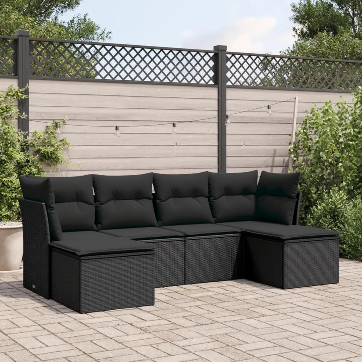 Conjunto de Sofás de Jardín 6 Piezas Ratán Sintético Negro con Cojines y Mesa