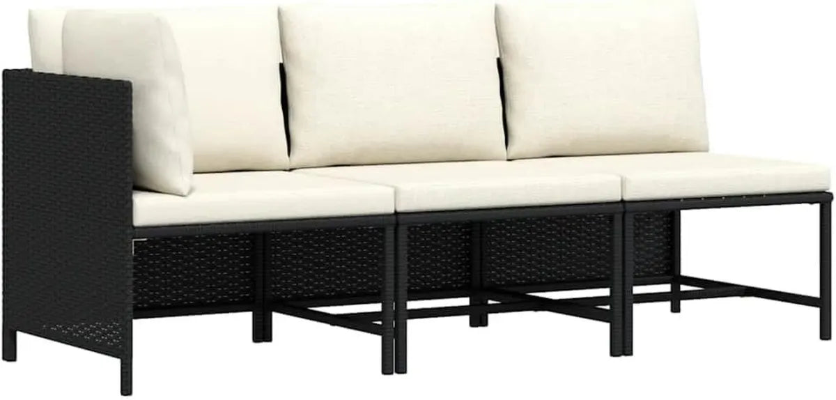 Conjunto de Sofás de Jardín 3 Piezas con Cojines, Muebles de Exterior de Ratán Sintético Negro