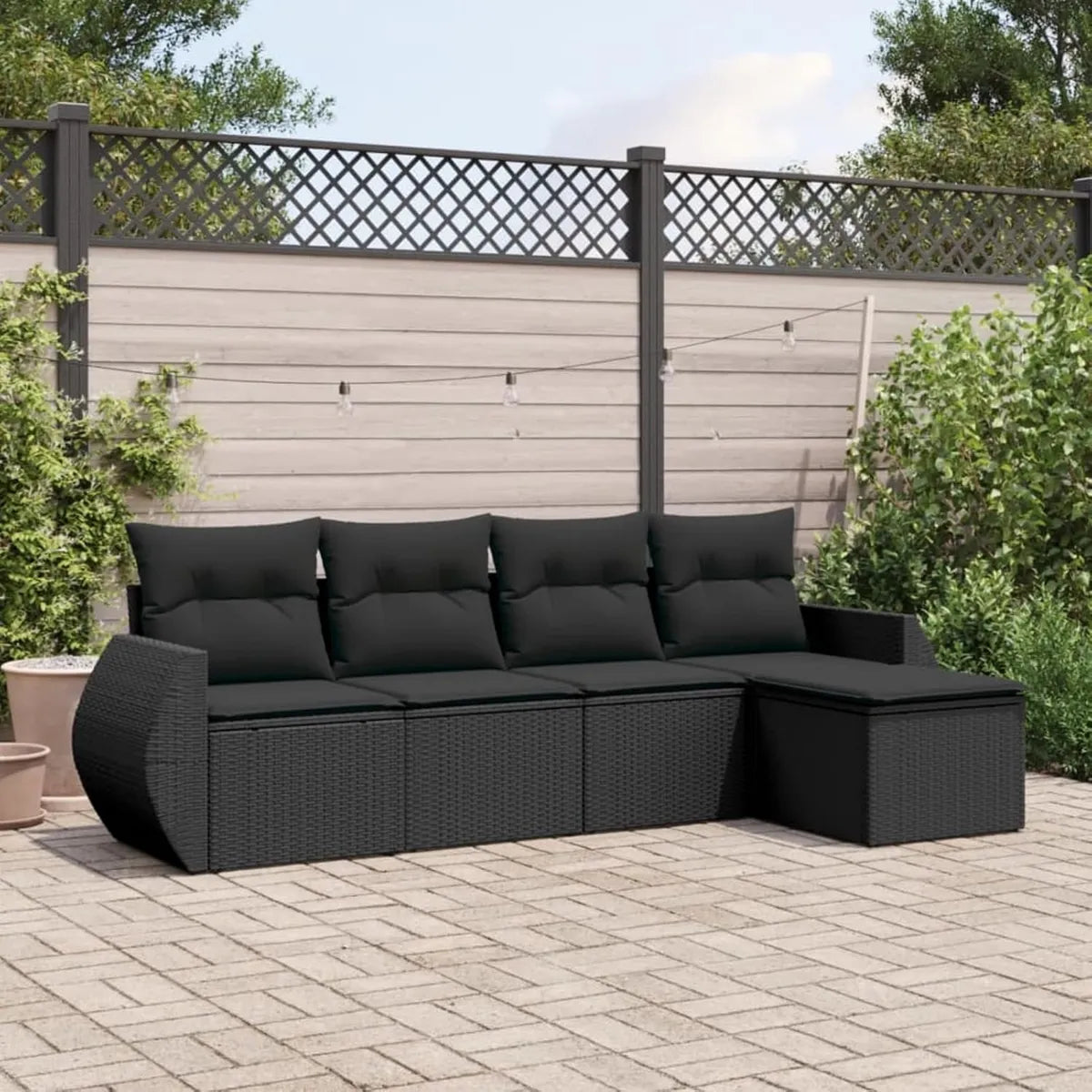 Conjunto de Muebles de Jardín 5 Piezas con Cojines en Ratán Negro para Exterior