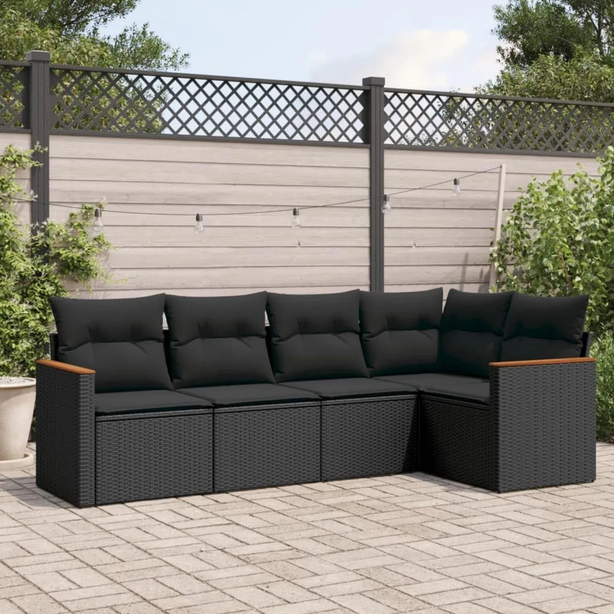 Conjunto de Sofás de Jardín 5 Piezas con Cojines de Ratán Sintético Negro