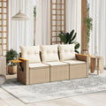 Conjunto de Sofás para Jardín con Cojines Beige de Ratán PE - 3 Piezas
