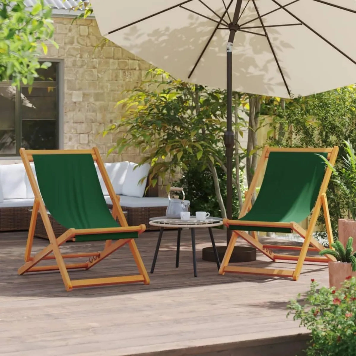 Conjunto de 2 Sillas Plegables Verde para Jardín y Playa, Uso Interior y Exterior