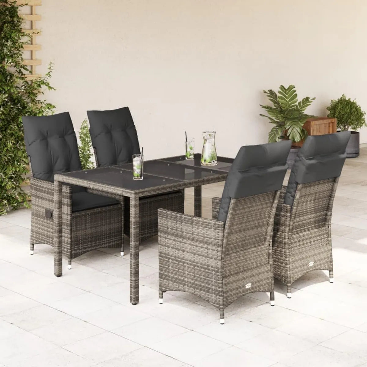 Conjunto de Muebles de Jardín en Ratán con Cojines, 4 Sillones Reclinables y Mesa