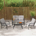 Conjunto de Jardín 4 Piezas: Sofá Doble, Sillones y Mesa de Vidrio con Cojines, Para Exterior y Balcón (Gris)