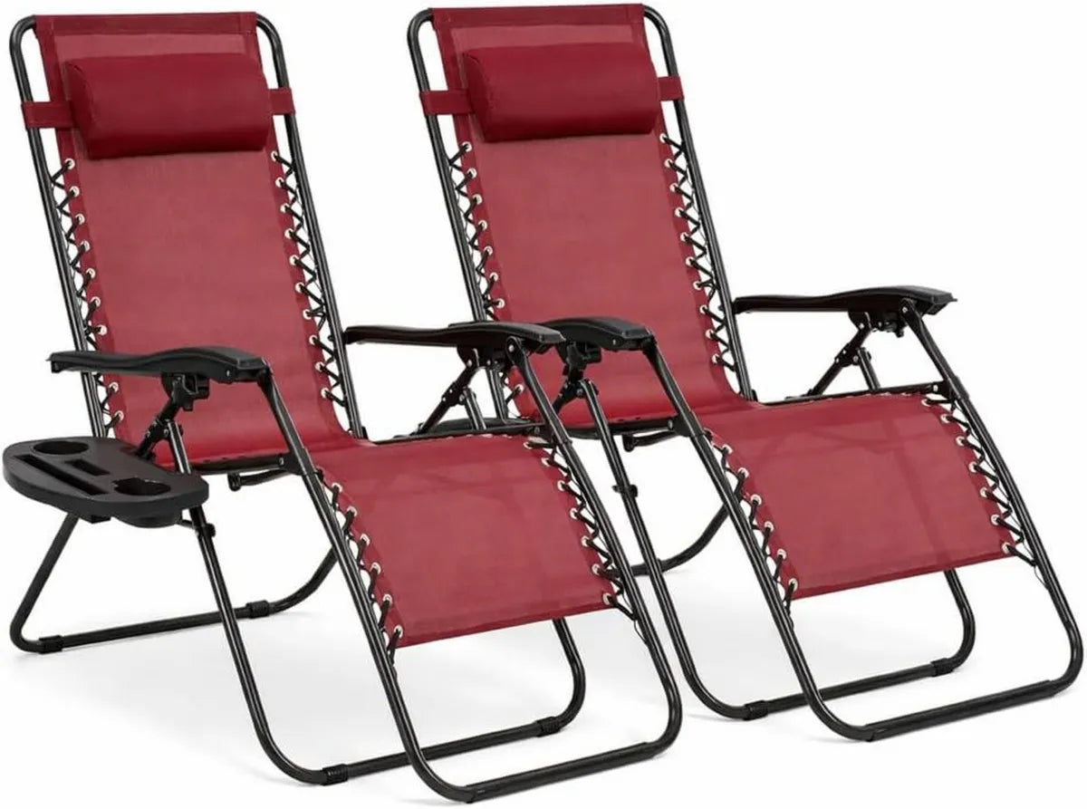 Juego de 2 tumbonas plegables para jardín, playa o piscina con portavasos y reposacabezas, capacidad hasta 150 kg