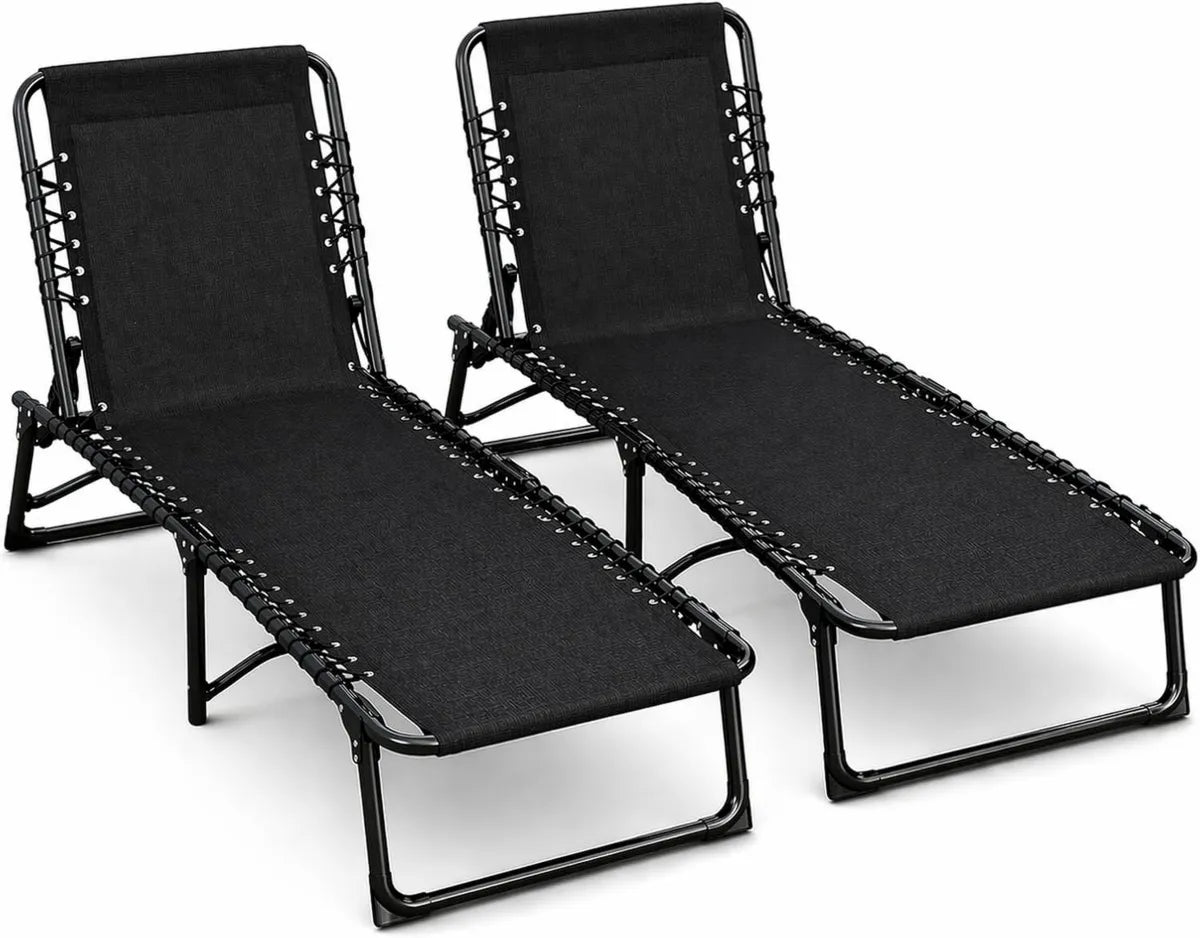 Pack de 2 tumbonas plegables de acero para playa, 188x30x26 cm, soporta 120 kg, tejido resistente, portátiles y ligeras, negro