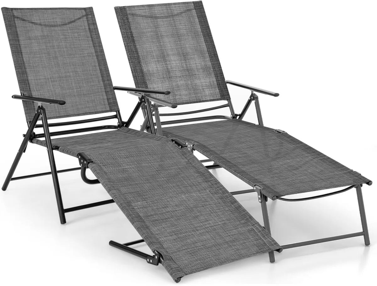 Tumbona Reclinable Exterior Plegable con Respaldo Ajustable, Tela Transpirable, Soporta 150 kg, Color Gris
