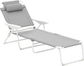 Outsunny Tumbona Plegable con Respaldo Ajustable y Reposacabezas Desmontable para Exterior, Carga Máxima 120 kg, Gris