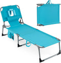 Tumbona Reclinable Plegable con Almohada y Bolsillos, 5 Niveles Ajustables, para Playa o Piscina, Soporta 150kg, Turquesa