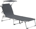 Tumbona Plegable con Parasol para Jardín, Reclinable de Aluminio y Tela, Soporta hasta 115 kg, 189x57x28 cm - Gris Oscuro