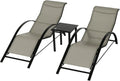 Conjunto de 2 tumbonas de jardín con mesa auxiliar de vidrio para patio, piscina y terraza en gris