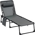 Tumbona Exterior Reclinable 5 Posiciones con Cojín y Bolsillo, Outsunny, 189x58x30 cm, Gris