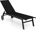 Tumbona Exterior Reclinable con Ruedas y Respaldo Ajustable, Textilene para Jardín y Playa - Negro