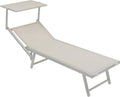 Tumbona de Aluminio con Parasol para Jardín, Playa y Piscina, Revestimiento de Textileno, Blanca, 60 x 190 x 35 cm