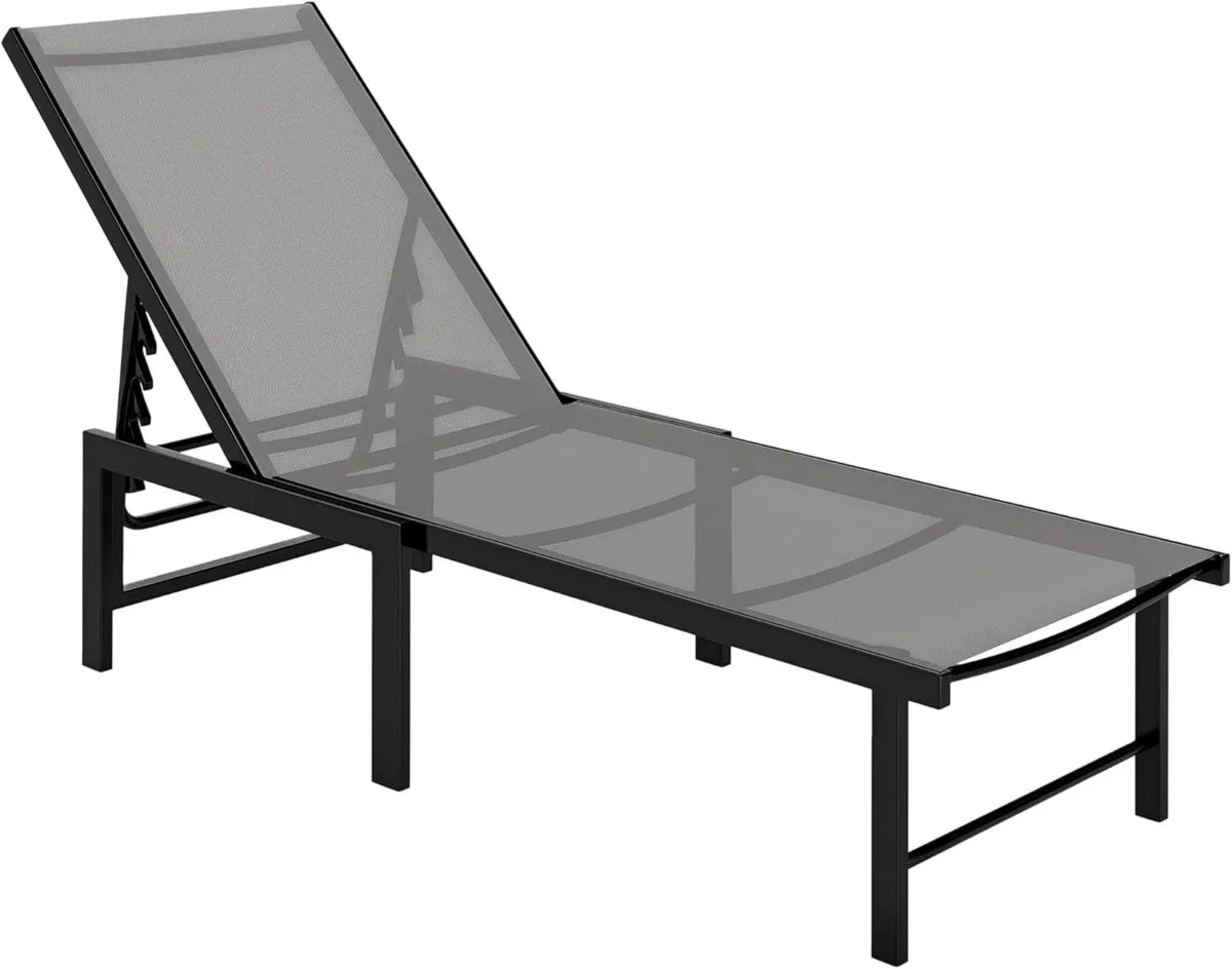 Tumbona Reclinable Outsunny de Acero para Exterior, Respaldo Ajustable 5 Niveles, Impermeable, Soporta 120 kg, para Patio y Balcón, Color Gris