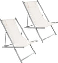 Silla Plegable y Reclinable Baroni Home para Jardín y Playa, Cojín Acolchado, Tejido Impermeable y Transpirable, 60x97x92 cm, Crema