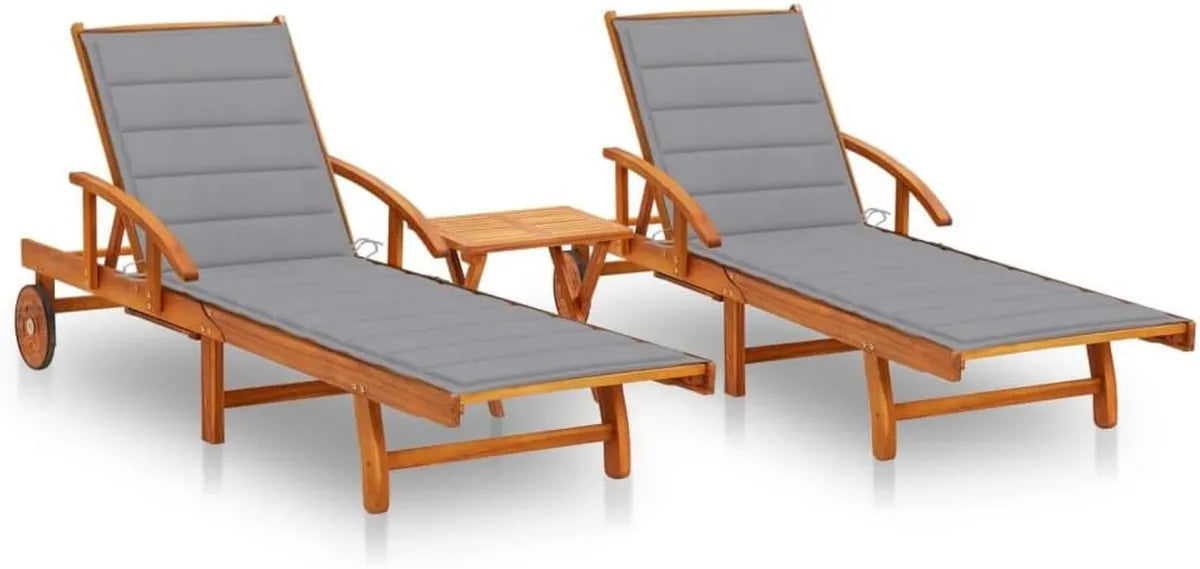 Conjunto de Tumbonas de Madera de Acacia con Cojines para Exterior