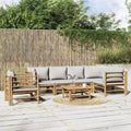 Conjunto de Muebles de Jardín de Bambú 7 Piezas con Cojines Grises