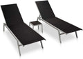 Conjunto de Tumbonas de Jardín con Mesa Auxiliar, Acero y Textileno Negro
