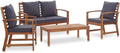 Conjunto de Muebles de Jardín de 4 Piezas con Cojines de Madera de Acacia