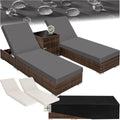 Conjunto de 2 tumbonas de ratán y aluminio con mesa para jardín - Ajustable, resistente a UV, fácil de limpiar, fundas intercambiables - Marrón