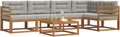 Conjunto de Sofás de Jardín 6 piezas, Natural y Gris Claro, Muebles de Exterior Modernos