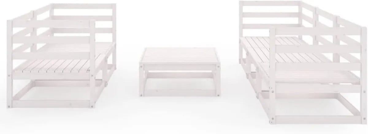 Conjunto de Muebles de Jardín de Pino Macizo Blanco para Terraza y Patio