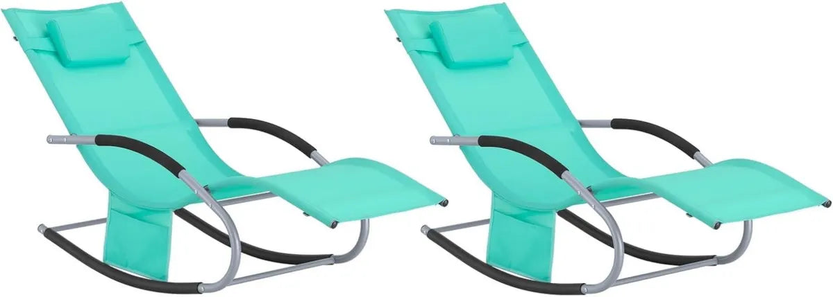SoBuy Tumbonas de Jardín Reclinables con Almohada y Bolsillos, Tejido Transpirable, 150 kg, para Exterior y Camping