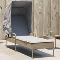Tumbona de ratán beige con techo ajustable y resistencia UV, 62x200x130 cm, ideal para jardín y piscina
