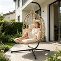Silla Colgante Huevo con Cojines y Reposapiés, para Interior y Exterior, Soporta hasta 150 kg, Beige