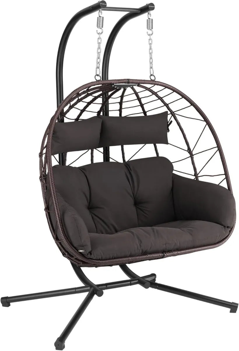 Hamaca Colgante Doble con Soporte Metálico para Interior y Exterior