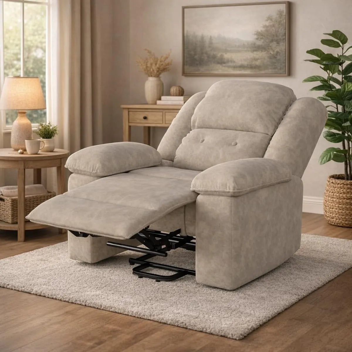 Sillón Reclinable Eléctrico con Masaje y Calefacción, Respaldo Alto, Reposabrazos Ergonómicos, Beige y Gris