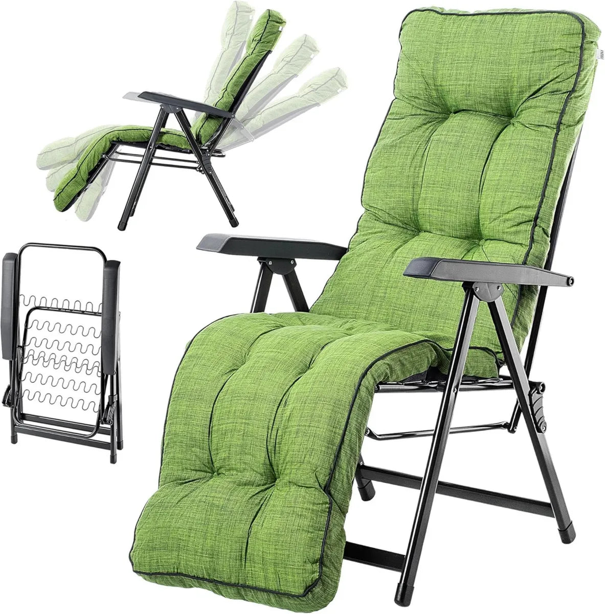 Silla de Jardín KADAX con Reposapiés y Cojín, Tumbona Plegable Ajustable