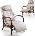 Sillón Reclinable Eléctrico Beige con Reposabrazos de Madera y Soporte Lumbar