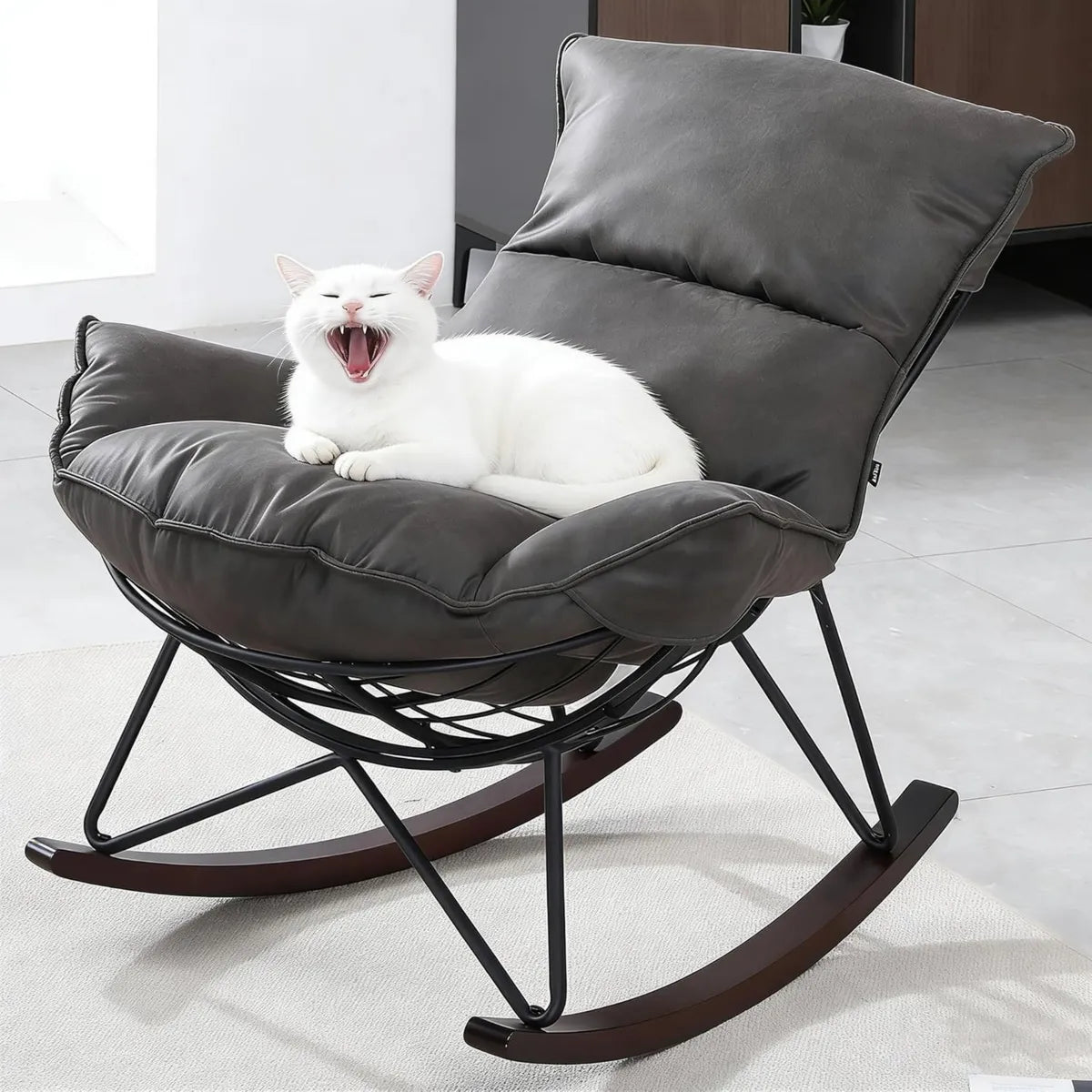 Mingone Sillón Mecedor Moderno Gris para Dormitorio, Relajación con Estructura Metálica, Soporta 150 kg