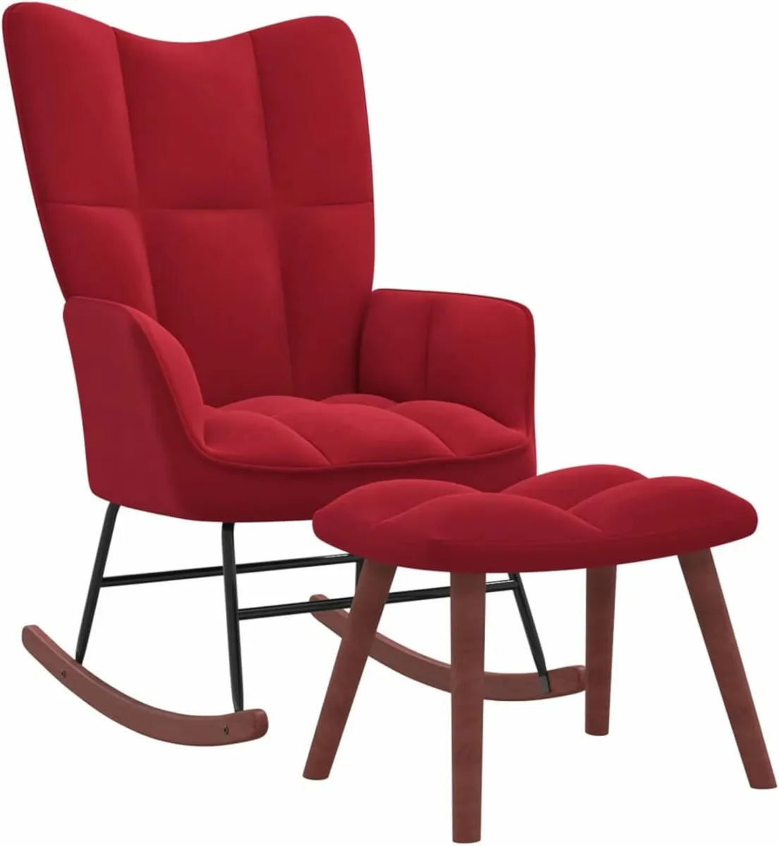 Silla Mecedora de Terciopelo Rojo con Reposapiés para Lactancia