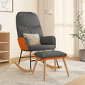 Sillón mecedora ergonómico de tela gris con taburete, ideal para relajarse y leer