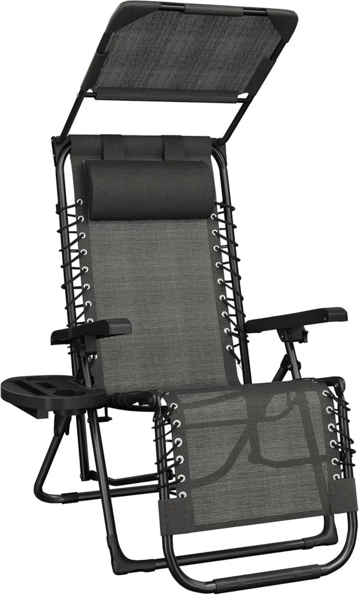 Tumbonas Plegables con Parasol y Reposacabezas, 115 kg, para Jardín y Piscina, Gris Oscuro