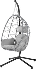 Silla Colgante de Jardín con Cojín y Reposacabezas, Estructura de Metal, Nido de Ratán, 198x110x95 cm (Gris)