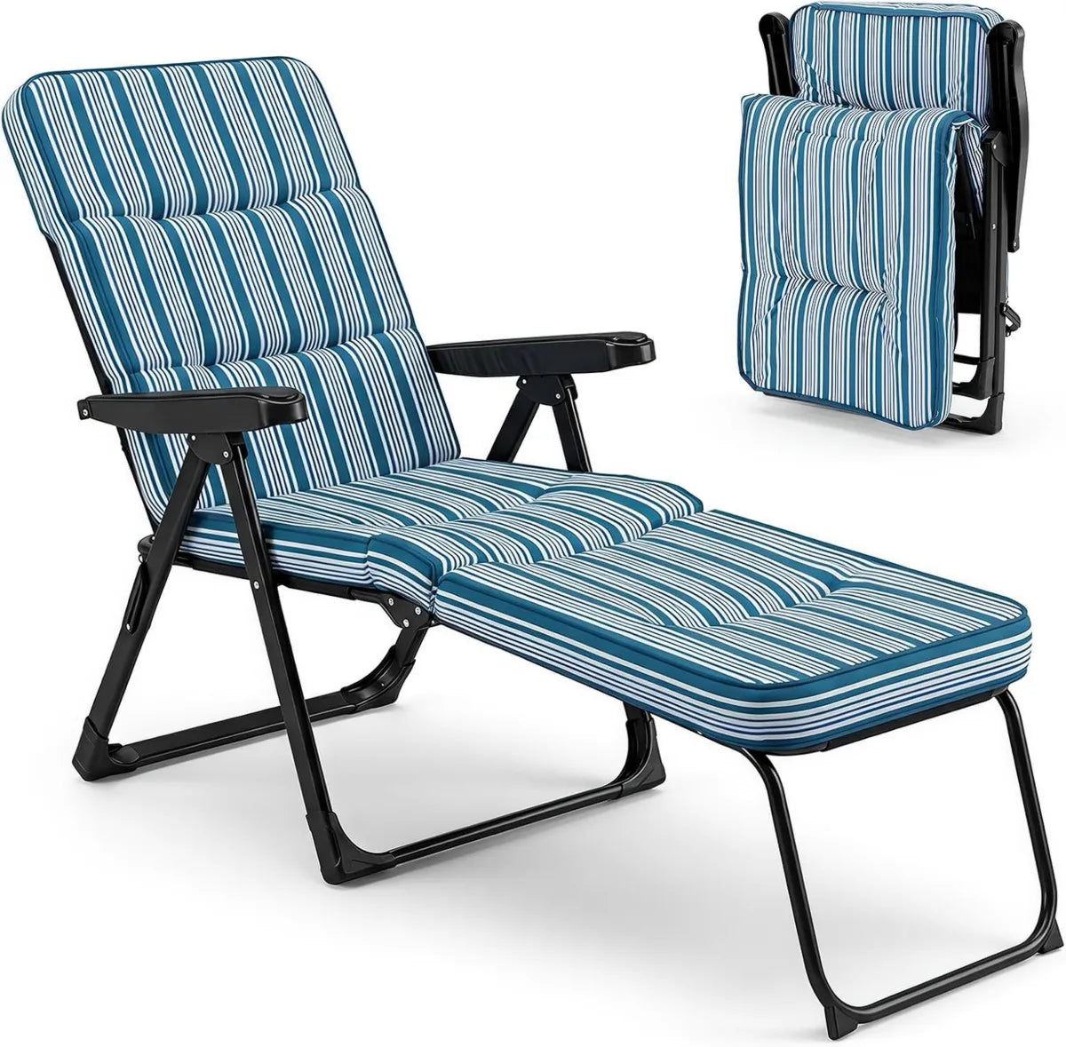 Tumbona Plegable Acolchada COSTWAY para Jardín y Playa, Color Azul