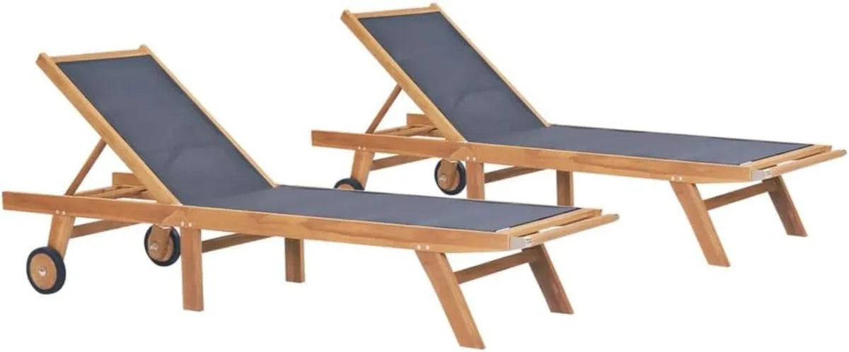 Tumbonas Plegables de Teca con Ruedas para Exterior - Conjunto de 2