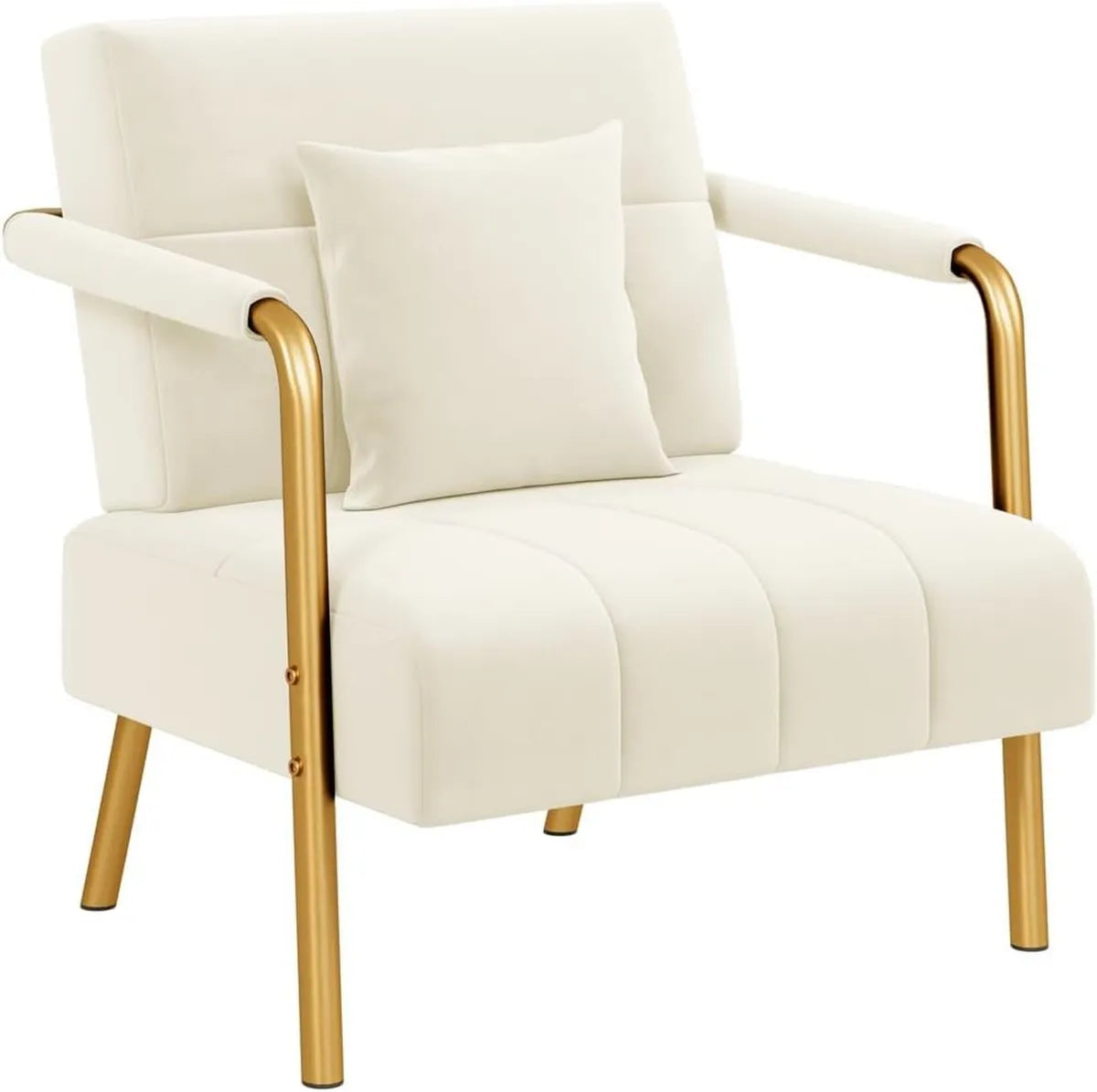 Sofá Individual Moderno Beige con Reposabrazos y Cojín Lumbar